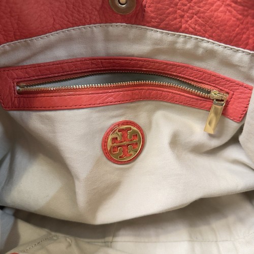 Tory Burch Amanda Red/Orange Pebble Leather Logo Hobo Shoulder Bag No Strap - Picture 11 of 18