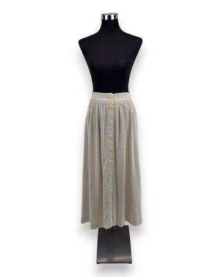Reserved Damen Rock mit Leinenanteil Gr. S Beige Midi Rock Sommer Knopfleiste