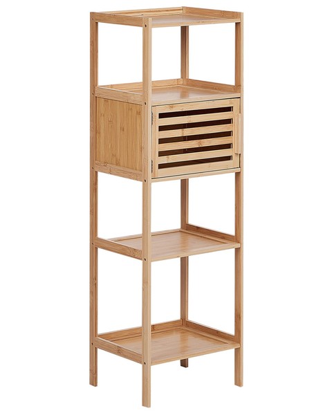 Badregal Mit TüR Bambus Hellbraun 114 Cm Hoch 4 FäCher Lamellen-Optik Lafayette-image