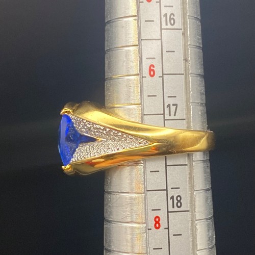 Goldfarbener Ring Blau Kissenschliff Größe 7 Illusion Set Unisex Samt Rose Geschenkbox - Bild 7 von 11