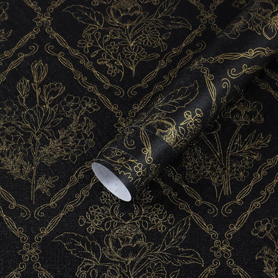 Floral Peel and Stick Wallpaper Black Gold Vinyl Removable 17.3in x 78.7in