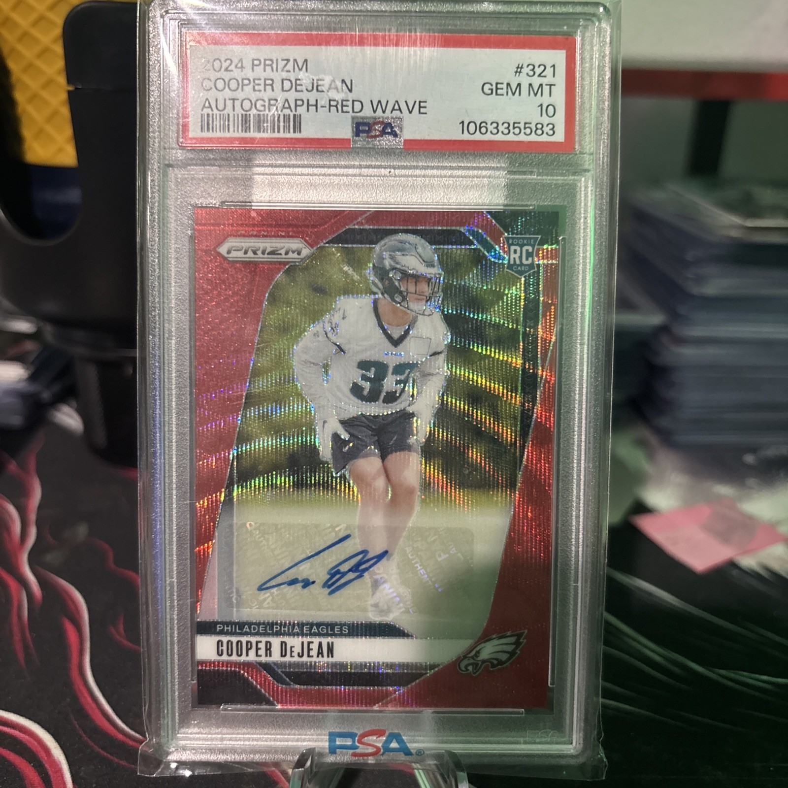 COOPER DEJEAN 2024 Panini Prizm Red Wave Auto Rookie RC /149 Eagles PSA 10