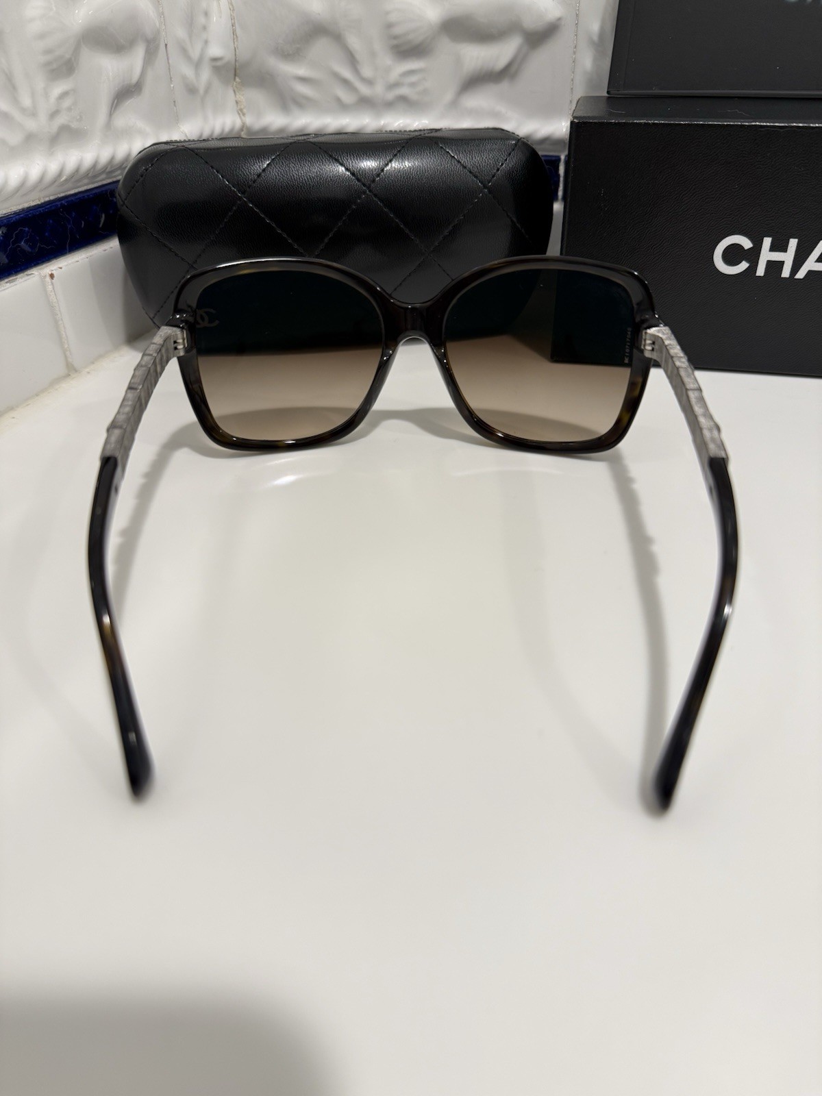 CHANELTortoise Shell Square Acetate Frame And Cry… - image 5
