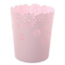 Pink Size M Hollow Flower Shape Plastic Lidless Wastebasket Small Trash Can