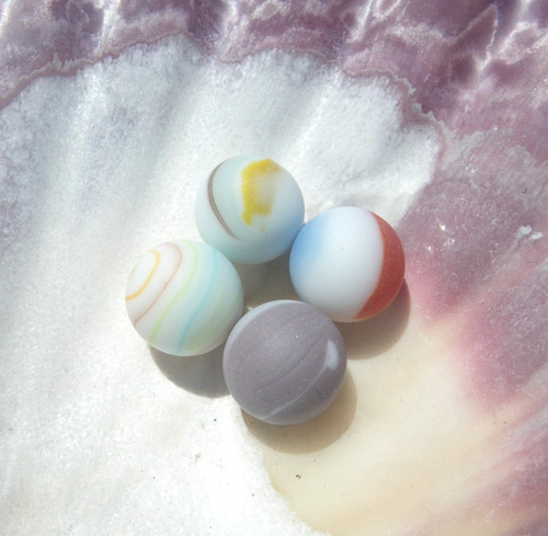 Sea Glass, Collection of Opaque Marbles with Multi Color Swirls
