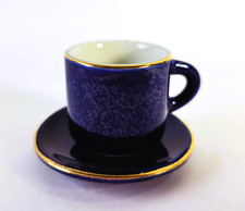 Vintage Miniature Cup and Saucer Cobalt Blue with Gold Trim 1 1/4"