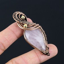 Rose Quartz Gemstone Copper Wire Wrapped Handmade Jewelry Pendant For Women