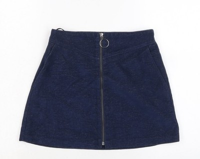 Mango Damen blau Baumwolle A-Linie Rock Größe 6 Reißverschluss