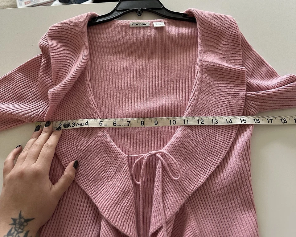 Cárdigan Vintage Y2K Energie Rosa Volantes Corbata Fluido Cascada Tejido L Foto 3 de 4