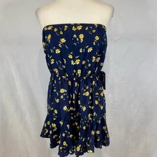 Justify navy and yellow ditsy floral strapless romper size large NWT