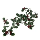 Artificial Variegated Faux Silk Holly Red Berry Garland 180cm/71 Inches