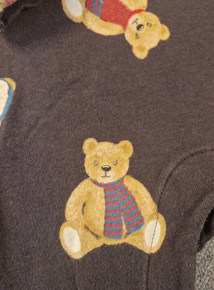 M&s Baby Bear Print Sleepsuit 03 Months Black Full Foot Christmas