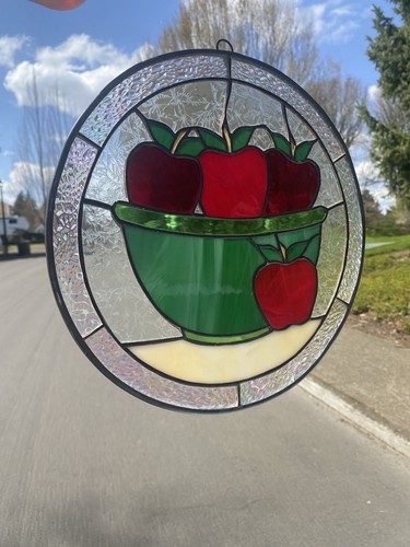 STUNNING! Large Suncatcher Grandma’s House Apples Stained Glass Window Decor - Picture 2 of 4