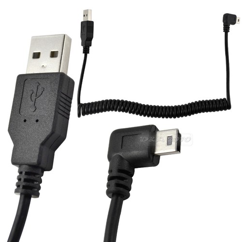 1PC Spiral Coiled right angle USB MINI 5Pin 5P Male to USB A male plug Cable 5Ft