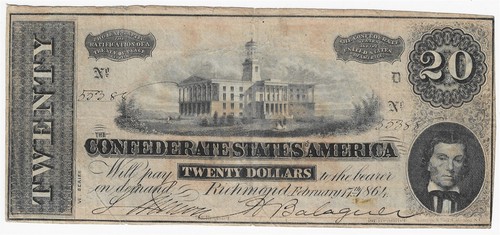 1864 $20 Confederate States of America Note "VF+" *Free S/H After 1st Item*