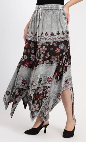 Pixie Skirt Patchwork Bohemian Rayon Grey Color Festival One Size 10 12 14 16 18 - Picture 7 of 8