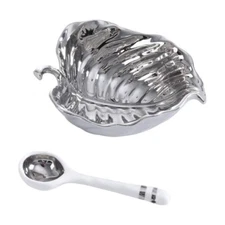 Pampa Bay Get Gifty Porcelain Bowl and Spoon Set - Silver Leaf Design NIB