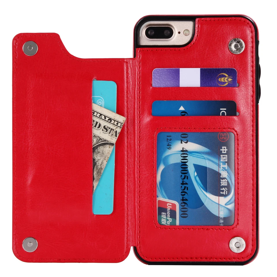 For iPhone 11 12 13 14 15 Pro Max 7 Slim Leather Wallet Card Holder Stand Case - Image 4 of 4