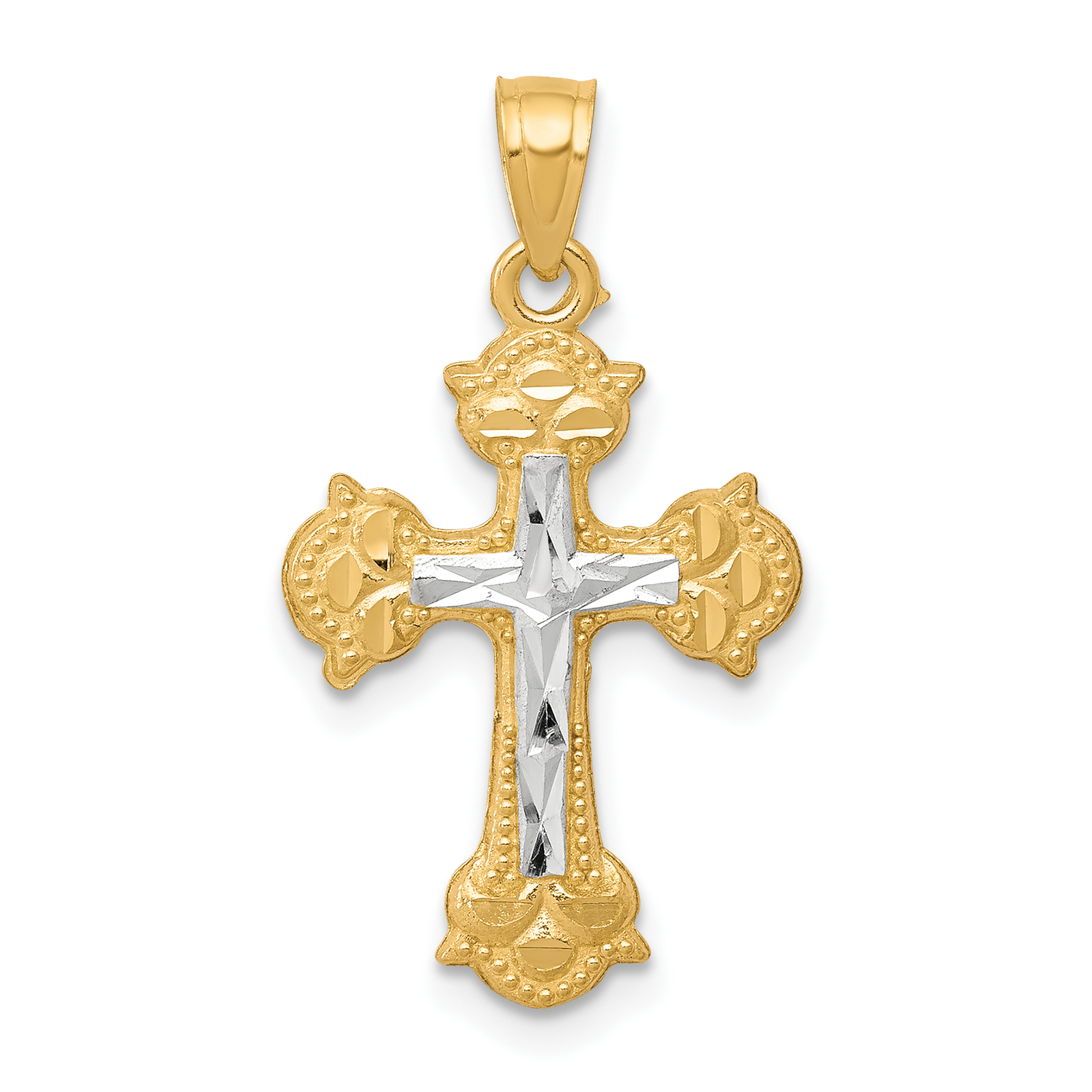 Avariah Solid 10K Yellow Gold w/ Rhodium Diamond-Cut Cross Pendant - 25mm