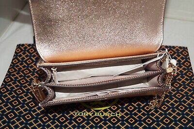 NWT Authentic TORY BURCH EMERSON Envelope Light Rose Gold Leather Chain Bag