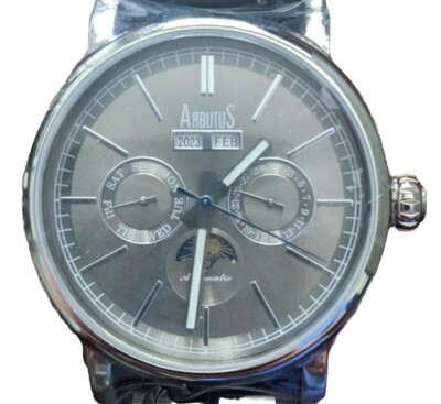 Mens Xmas Present! Arbutus AR913SNB Watch Silver Dial Leather Strap  UK