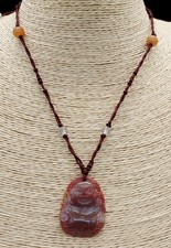 Collier Pendentif En Agate Tibétaine Sculptée à La Main - Vintage, Multicolore - Occasion