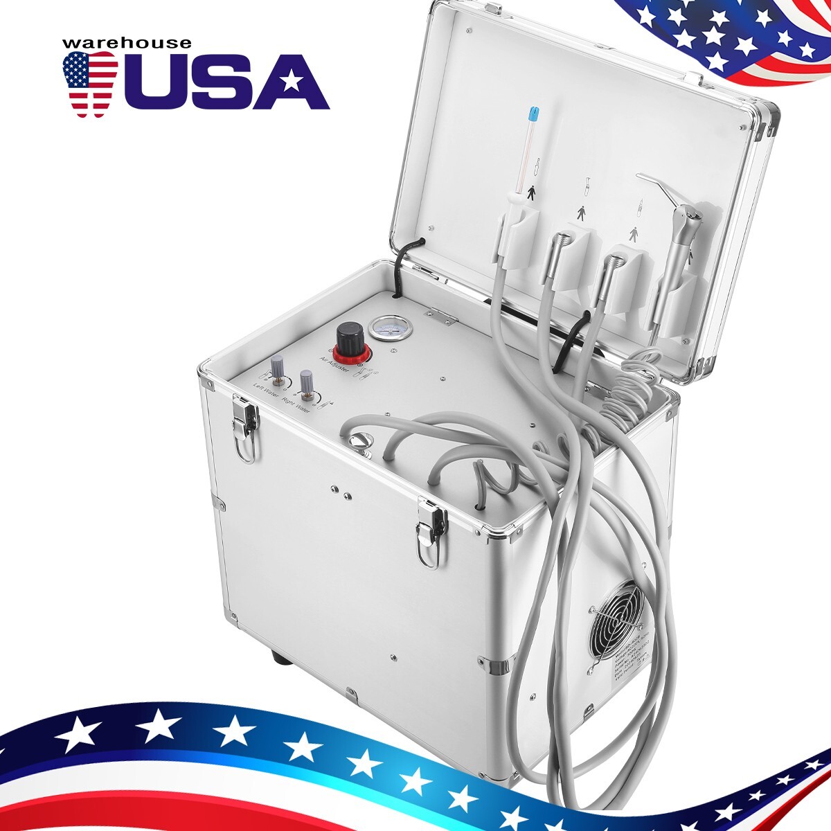 Portable Dental Mobile Delivery Unit Rolling Case Air Compressor Suction 4 HOLES