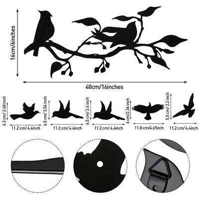 Hotop 2-Pack Metal Bird Wall Art – Birds On A Branch With Leaves, Indoor Decor