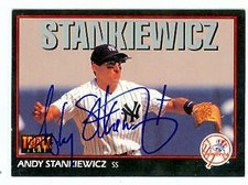 Andy Stankiewicz autographed baseball card Yankees 1993 Donruss Triple Play #101