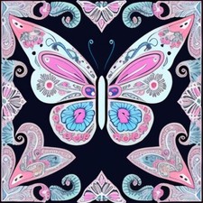 Folk Art Butterfly Sticker Colorful Paisley Blue Peace Design Cute  4 Inch 