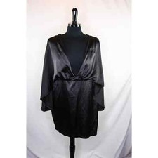 Nasty Gal Plunge V Neck Cape Mini Dress Black Satin Size M