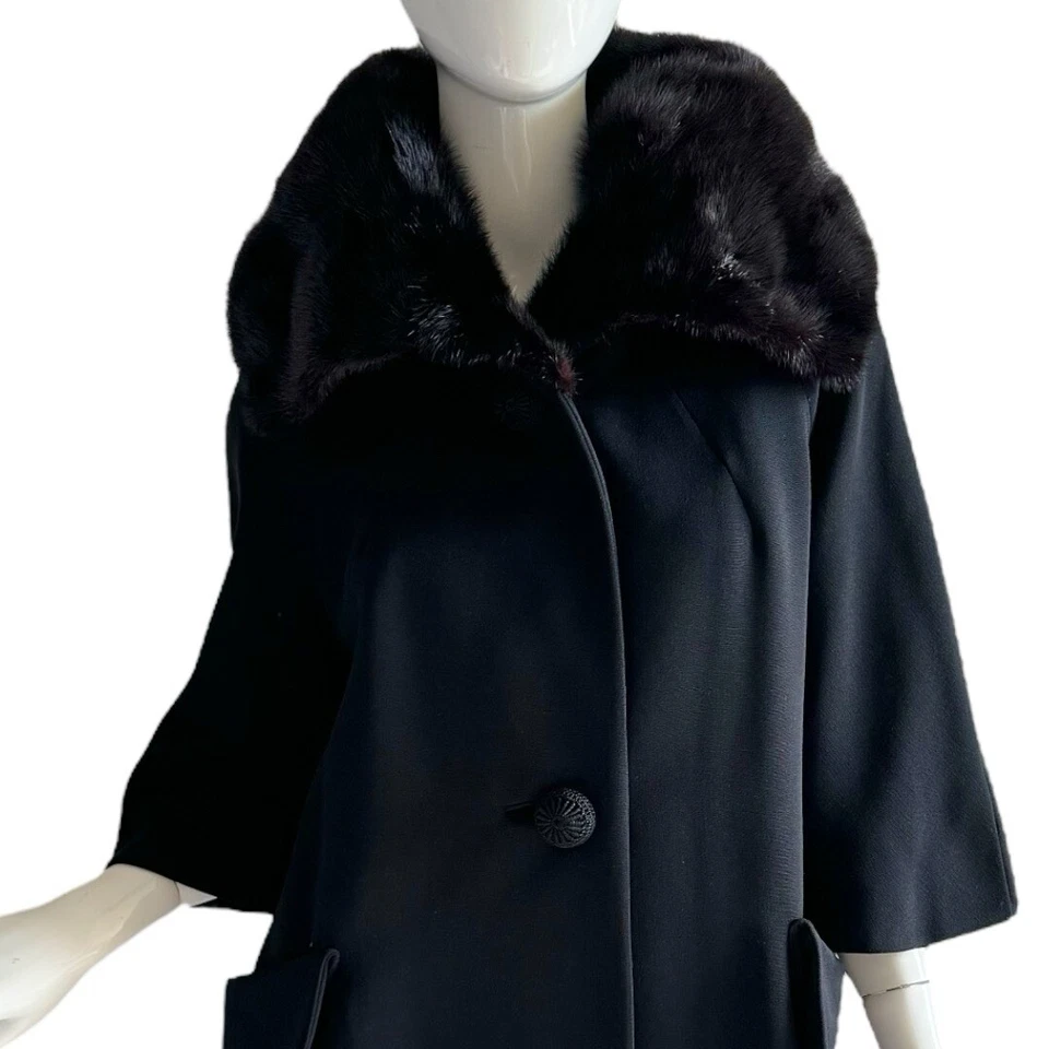 1950-е винтажная норковая отделка шерстяное пальто Len Artel Opera зимняя драматическая куртка - Изображение 2 из 4