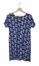 White Stuff Jersey Summer T-Shirt Dress Size 12 Blue Green Print Short Sleeve