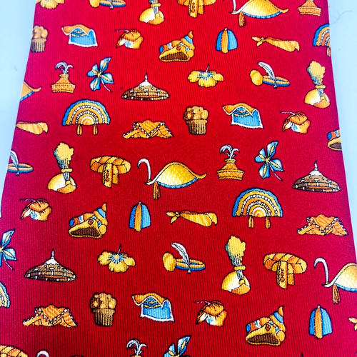 Salvatore Ferragamo Red Headwear/Flower Silk Tie Made In Italy - Picture 3 of 11