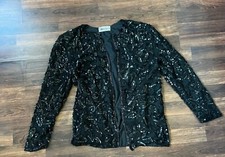 Vtg Swee Lo Sz L Black Silk Beaded Sequin Cocktail Jacket Sweelo Floral Cocktail