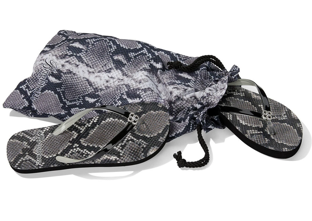 NWT Brighton Flip Out VIPER Snake Black Flip Flops Sandals Size 6M