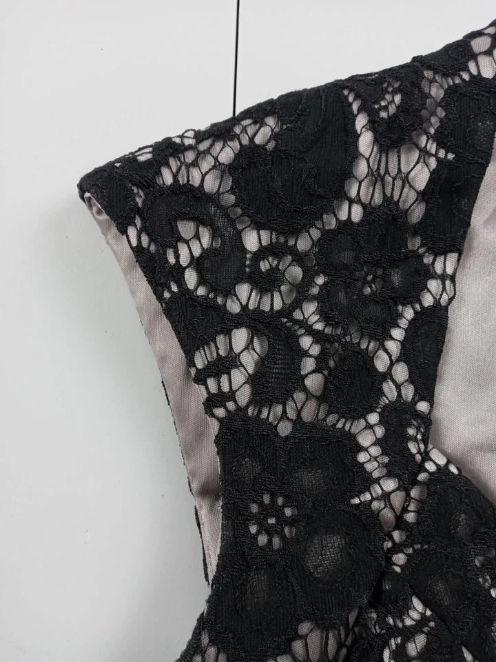 Vestido Jax Mujer 2 Negro Encaje Bordado Floral Vintage Hasta la Rodilla Clásico Foto 4 de 4