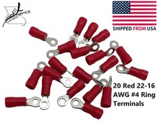 20x Red 22-16 AWG 4 Ring Terminal Wiring Wire Splice Crimp On Sleeved Insulated
