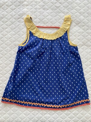 Matilda Jane Wheel Barrow Race Girls Top Sz 10 Blue Swiss Dot Cloth Cottage Core
