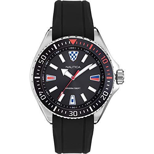 Nautica Men's NAPCPS903 Crandon Park Black/Silver Silicone Strap Watch - Picture 1 of 1