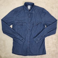 Zara Camicia Uomo Uomo Piccola Blu Slim Fit Manica Lunga Bottoni Denim Chambray