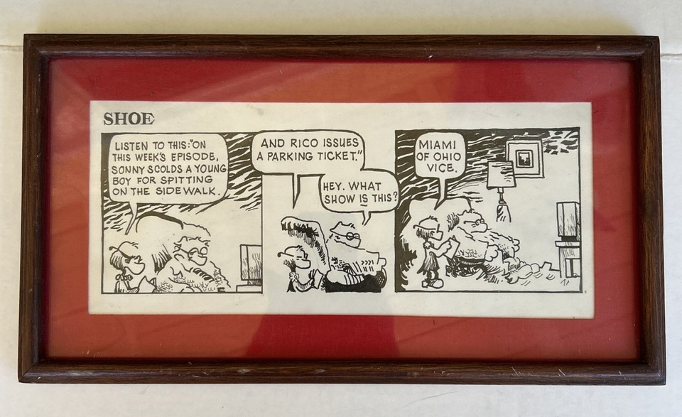 JEFF MACNELLY ?? FRAMED COMIC STRIP  SHOE  Miami Vice 80s humor Comic Art