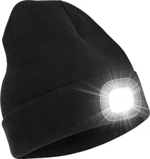 YMHB Unisex Beanie Hat with Light, USB Rechargeable LED Headlamp Black 