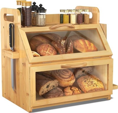 BAMBANG Extra Large Bread Box, Double Layer Box for Large, L-Natural 