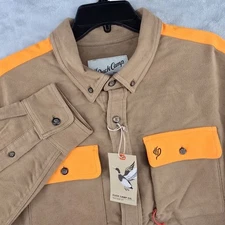 Duck Camp Fleece Flannel Hunting Shirt Mens XL Tan Safety Orange Cotton New!