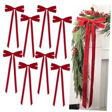 31.5" x 9.8" Large Velvet Christmas Swag Wreath Bows, Rustic Velvet 8 Pcs Red