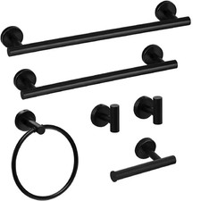 6-Piece Wall Mount Stainless Steel Bathroom Towel Rack Set in Matte Black