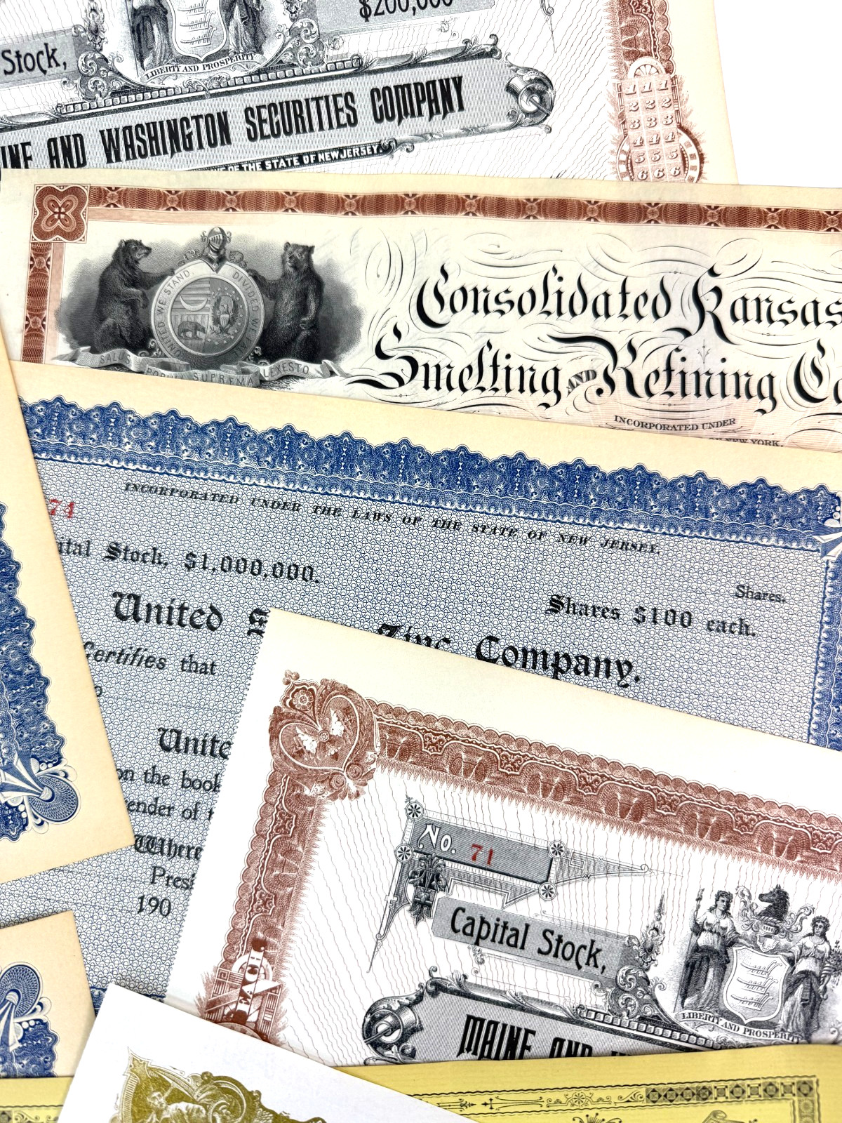 Lot 12 Vintage Stock Certificate Mining Metal Milling Smelting Refining 1890's
