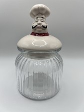 Vintage Chef Head Glass Canister Small Ribbed Kitchen Jar