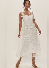 Vestido midi blanco de tul Julie bordado de Francesca para boda ducha $198 💓💓
